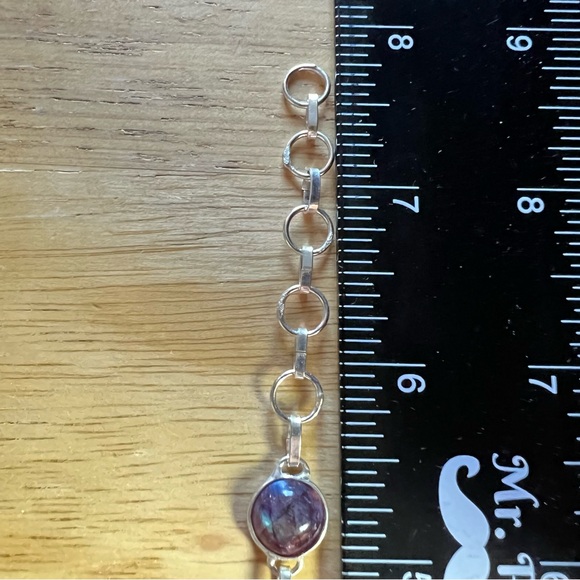 New Purple Enhanced Labradorite Stone Silver Overlay Bracelet 6” - 7.5” - Picture 5 of 8